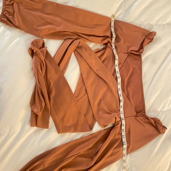SHEIN Tops - Rust Orange/Rose Gold/Blush Wrap, Long Sleeve, Off the Shoukder Top